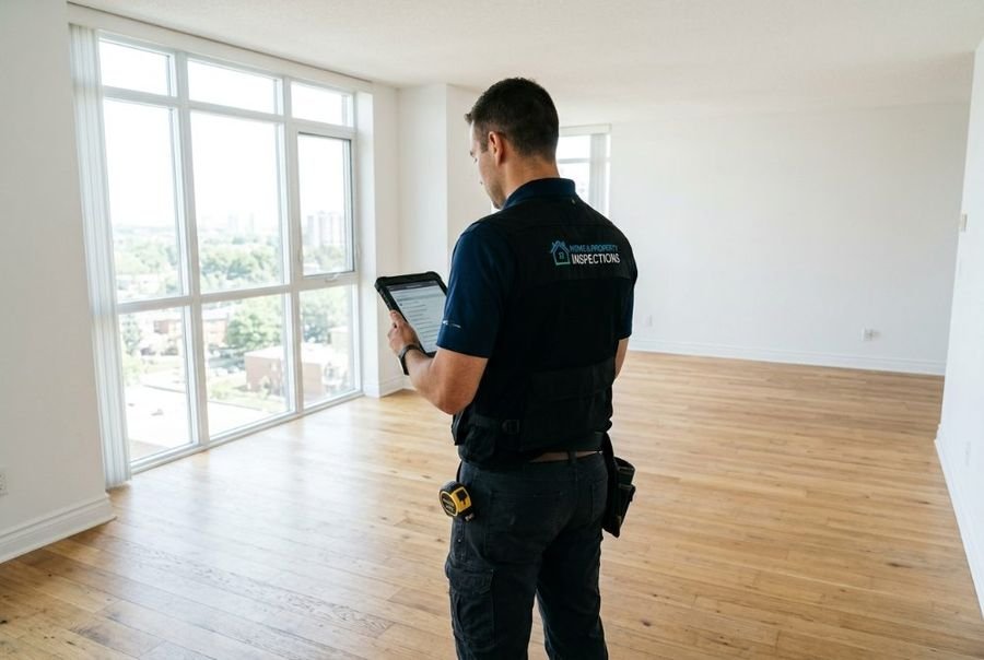 Expert réalisant un état des lieux sur tablette